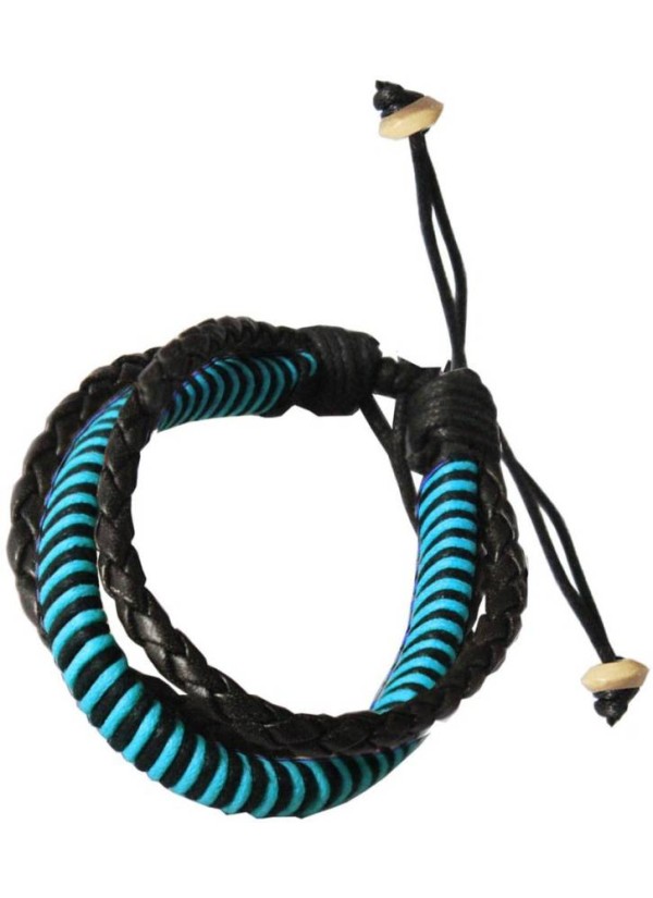 Mens Jewellery Sky Blue::Black Multilayer Adjustable Cuff Fashion Bracelet 